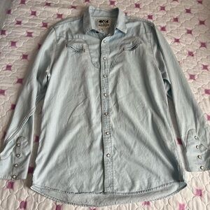 Schaefer Outfitter Men's Light Wash Chambray Jesse Western Shirt Pearl Snap XL